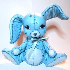 Vintage Kimple Mold Rabbit Figurine Quilted Hand‎ Painted Ceramic Sitting Bunny